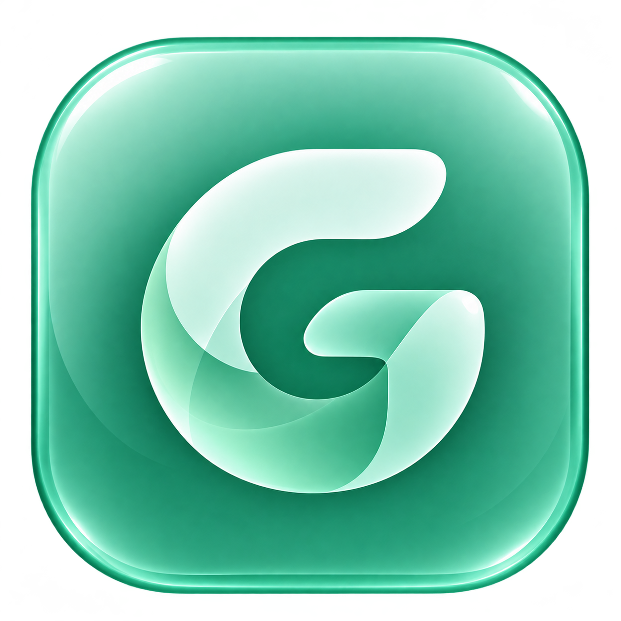 Glaze glossy green glass G logo on a light background